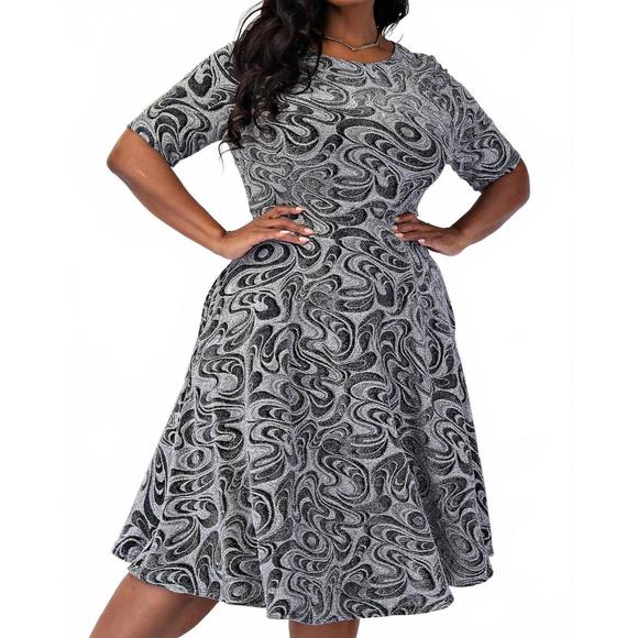 NEW THE CURVE LA plus size lurex knit short sleeve midi dress with pockets in bl - Picture 1 of 6